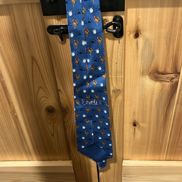 Hermes Tie Chicken with Alarm Clock & Sunrise silk 100% blue men's 7566 SA - Picture 4 of 9